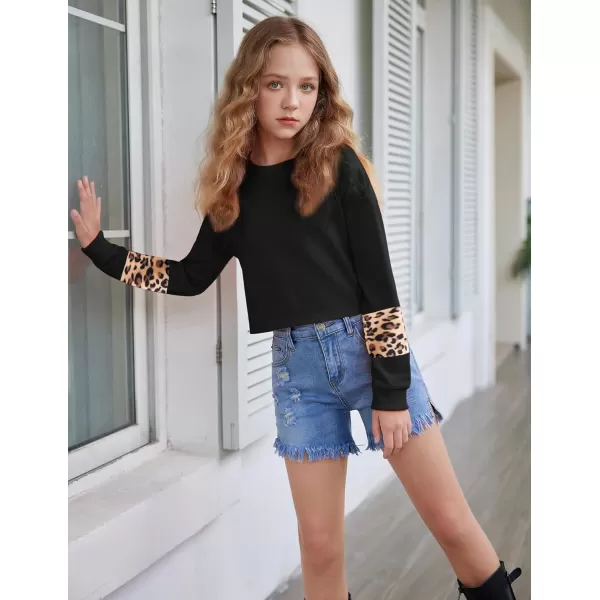 Arshiner Girls Crop Tops Kids Long Sleeve Pullover Sweatshirts Girls Cropped Crewneck Sweatshirt for 5-14 Years Teen Girls