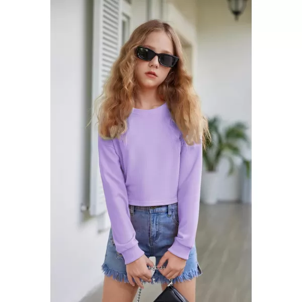 Arshiner Girls Crop Tops Kids Long Sleeve Pullover Sweatshirts Girls Cropped Crewneck Sweatshirt for 5-14 Years Teen Girls