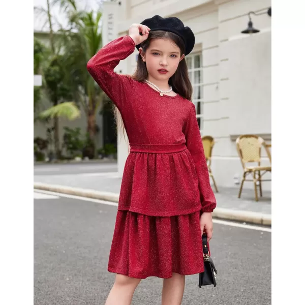 Arshiner Girls Dress Fall Sparkly Glitter Puff Sleeves Layer Party Dresses with Belt