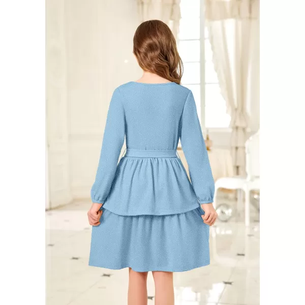 Arshiner Girls Dress Fall Sparkly Glitter Puff Sleeves Layer Party Dresses with Belt