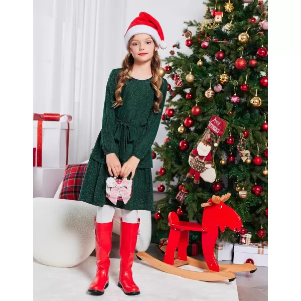 Arshiner Girls Dress Fall Sparkly Glitter Puff Sleeves Layer Party Dresses with Belt