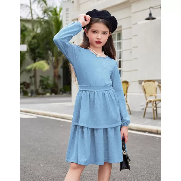 Arshiner Girls Dress Fall Sparkly Glitter Puff Sleeves Layer Party Dresses with Belt