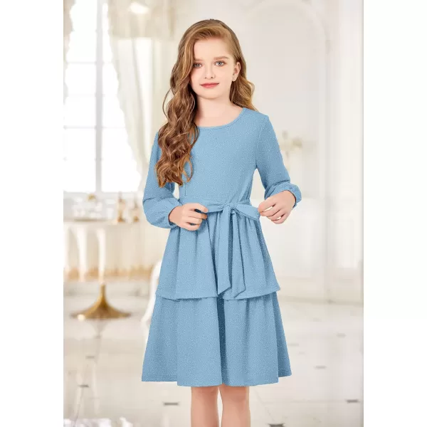 Arshiner Girls Dress Fall Sparkly Glitter Puff Sleeves Layer Party Dresses with Belt