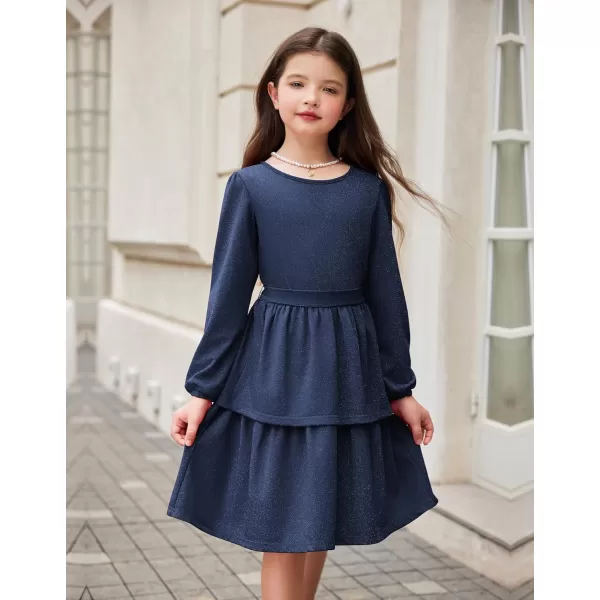 Arshiner Girls Dress Fall Sparkly Glitter Puff Sleeves Layer Party Dresses with Belt