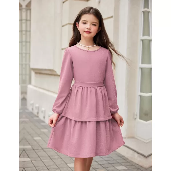 Arshiner Girls Dress Fall Sparkly Glitter Puff Sleeves Layer Party Dresses with Belt