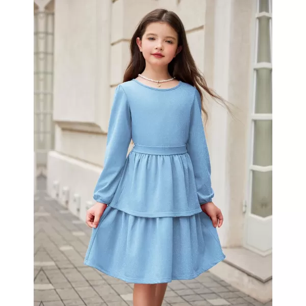 Arshiner Girls Dress Fall Sparkly Glitter Puff Sleeves Layer Party Dresses with Belt
