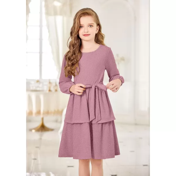 Arshiner Girls Dress Fall Sparkly Glitter Puff Sleeves Layer Party Dresses with Belt