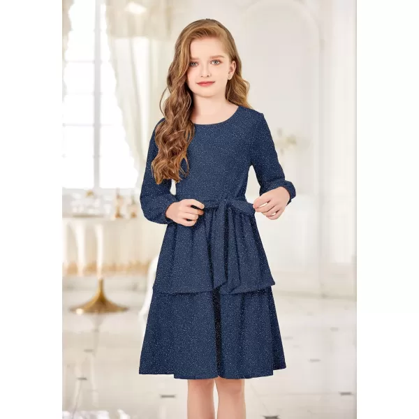 Arshiner Girls Dress Fall Sparkly Glitter Puff Sleeves Layer Party Dresses with Belt