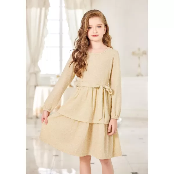 Arshiner Girls Dress Fall Sparkly Glitter Puff Sleeves Layer Party Dresses with Belt