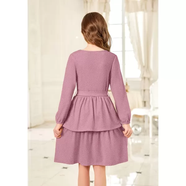 Arshiner Girls Dress Fall Sparkly Glitter Puff Sleeves Layer Party Dresses with Belt