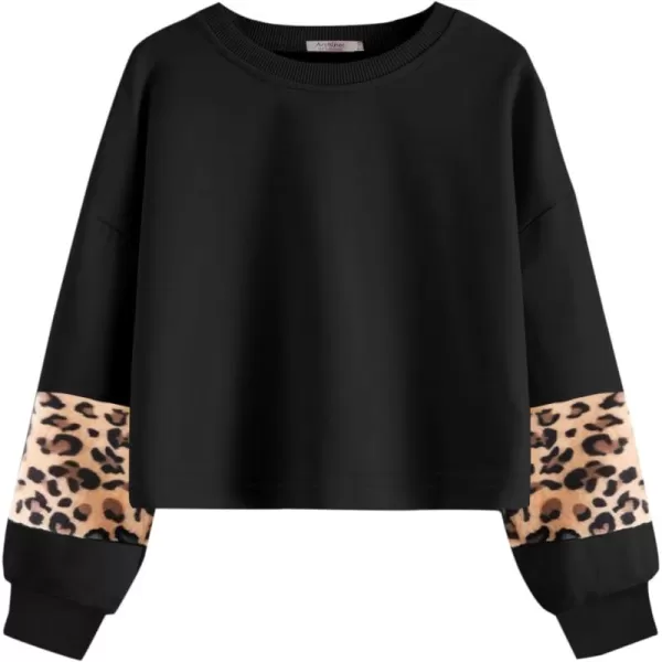 Arshiner Girls Crop Tops Kids Long Sleeve Pullover Sweatshirts Girls Cropped Crewneck Sweatshirt for 5-14 Years Teen Girls