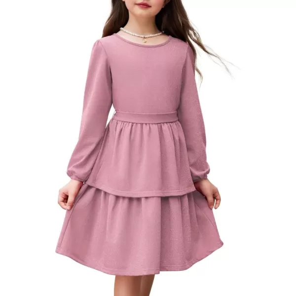 Arshiner Girls Dress Fall Sparkly Glitter Puff Sleeves Layer Party Dresses with Belt