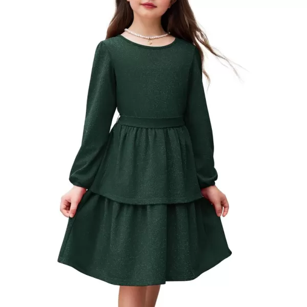 Arshiner Girls Dress Fall Sparkly Glitter Puff Sleeves Layer Party Dresses with Belt