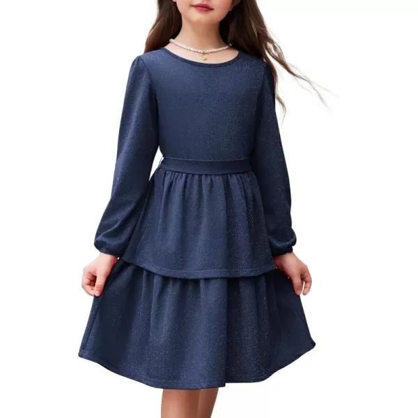 Arshiner Girls Dress Fall Sparkly Glitter Puff Sleeves Layer Party Dresses with Belt