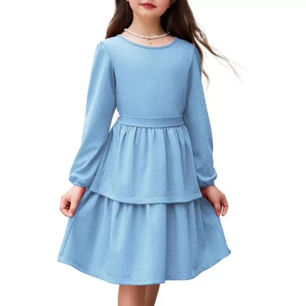 Arshiner Girls Dress Fall Sparkly Glitter Puff Sleeves Layer Party Dresses with Belt
