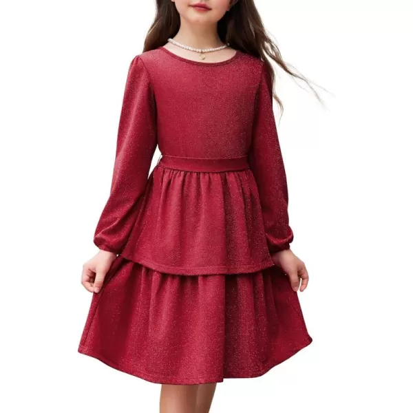 Arshiner Girls Dress Fall Sparkly Glitter Puff Sleeves Layer Party Dresses with Belt