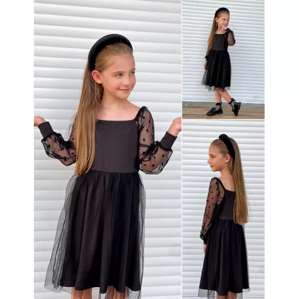 Arshiner Girl Tulle Dress Puff Long Sleeve Teen Girls Party Casual Dresses 5-12Y