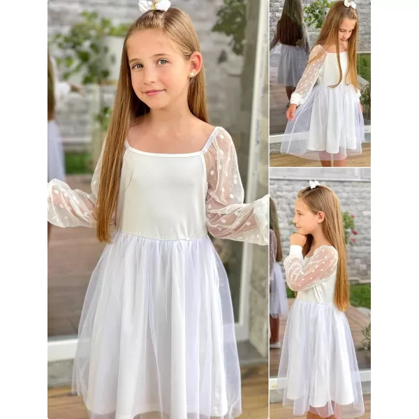 Arshiner Girl Tulle Dress Puff Long Sleeve Teen Girls Party Casual Dresses 5-12Y