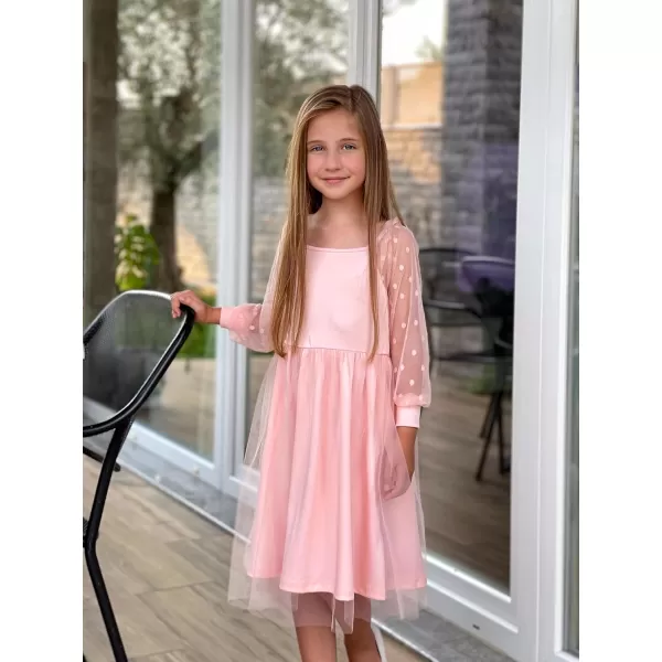 Arshiner Girl Tulle Dress Puff Long Sleeve Teen Girls Party Casual Dresses 5-12Y