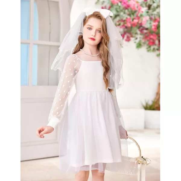 Arshiner Girl Tulle Dress Puff Long Sleeve Teen Girls Party Casual Dresses 5-12Y