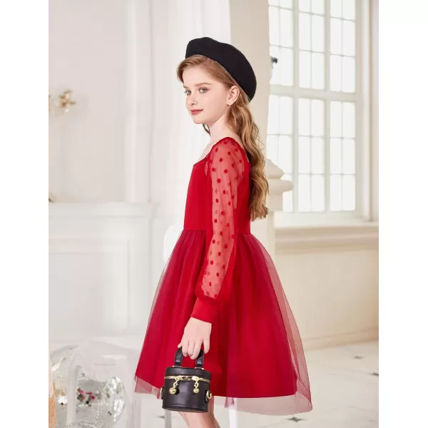 Arshiner Girl Tulle Dress Puff Long Sleeve Teen Girls Party Casual Dresses 5-12Y