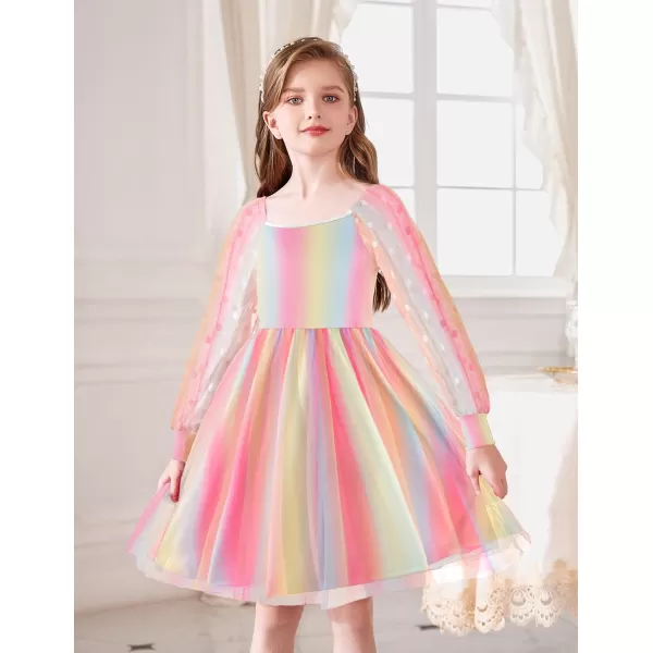 Arshiner Girl Tulle Dress Puff Long Sleeve Teen Girls Party Casual Dresses 5-12Y