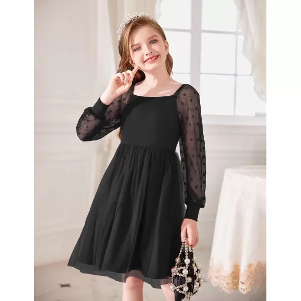Arshiner Girl Tulle Dress Puff Long Sleeve Teen Girls Party Casual Dresses 5-12Y
