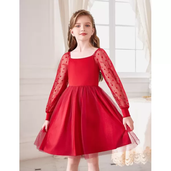 Arshiner Girl Tulle Dress Puff Long Sleeve Teen Girls Party Casual Dresses 5-12Y