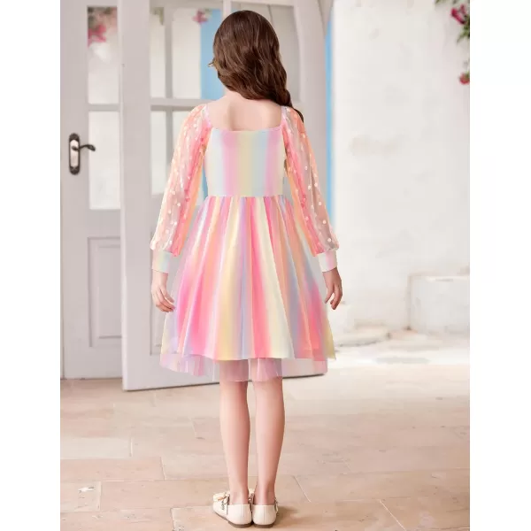 Arshiner Girl Tulle Dress Puff Long Sleeve Teen Girls Party Casual Dresses 5-12Y