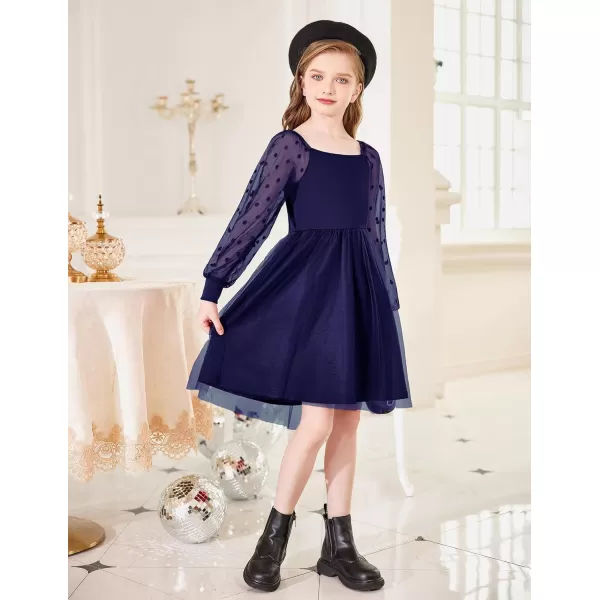 Arshiner Girl Tulle Dress Puff Long Sleeve Teen Girls Party Casual Dresses 5-12Y