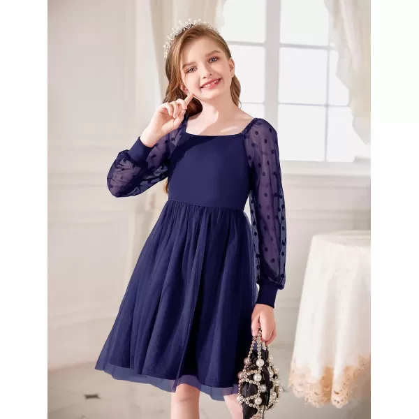 Arshiner Girl Tulle Dress Puff Long Sleeve Teen Girls Party Casual Dresses 5-12Y