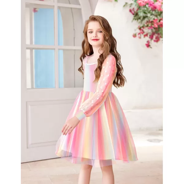 Arshiner Girl Tulle Dress Puff Long Sleeve Teen Girls Party Casual Dresses 5-12Y