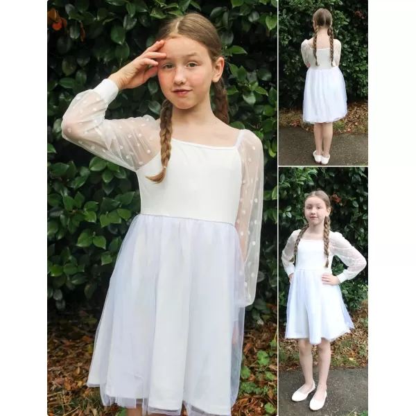 Arshiner Girl Tulle Dress Puff Long Sleeve Teen Girls Party Casual Dresses 5-12Y