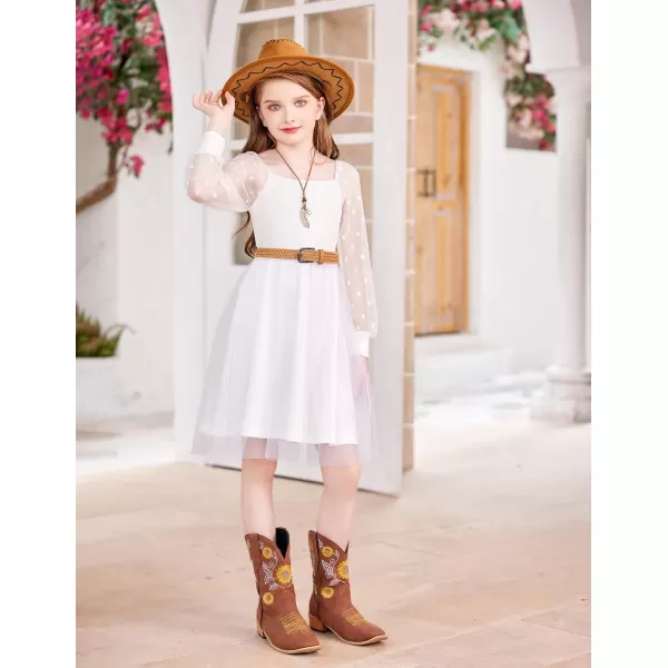 Arshiner Girl Tulle Dress Puff Long Sleeve Teen Girls Party Casual Dresses 5-12Y