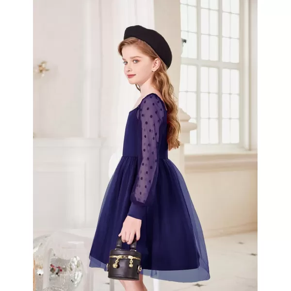 Arshiner Girl Tulle Dress Puff Long Sleeve Teen Girls Party Casual Dresses 5-12Y