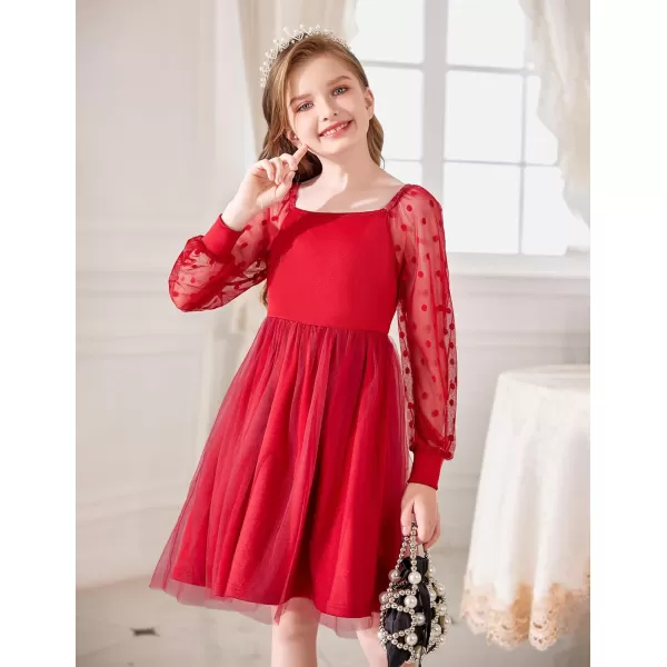 Arshiner Girl Tulle Dress Puff Long Sleeve Teen Girls Party Casual Dresses 5-12Y