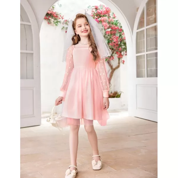 Arshiner Girl Tulle Dress Puff Long Sleeve Teen Girls Party Casual Dresses 5-12Y