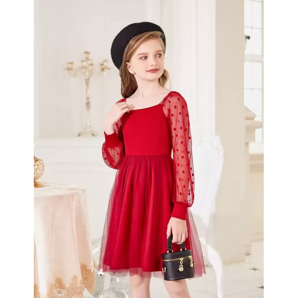 Arshiner Girl Tulle Dress Puff Long Sleeve Teen Girls Party Casual Dresses 5-12Y