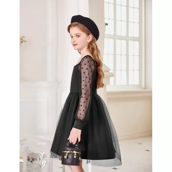 Arshiner Girl Tulle Dress Puff Long Sleeve Teen Girls Party Casual Dresses 5-12Y