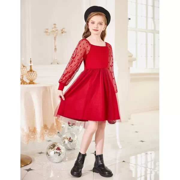 Arshiner Girl Tulle Dress Puff Long Sleeve Teen Girls Party Casual Dresses 5-12Y
