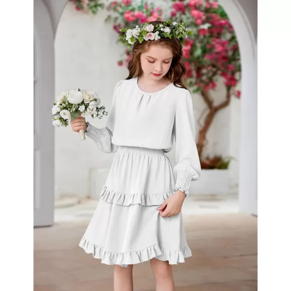 Arshiner Girls Long Sleeve Dress Boho Tiered Ruffle Hem Elegant Smocked Waist Midi Dress