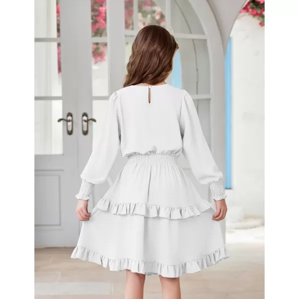Arshiner Girls Long Sleeve Dress Boho Tiered Ruffle Hem Elegant Smocked Waist Midi Dress