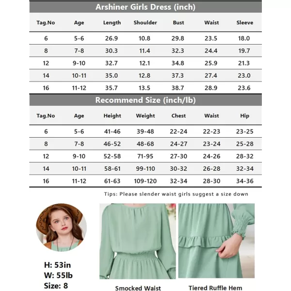 Arshiner Girls Long Sleeve Dress Boho Tiered Ruffle Hem Elegant Smocked Waist Midi Dress