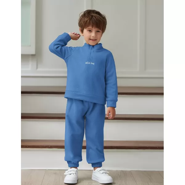Arshiner Toddler Boys Letter Embroidery Half Zip Sweatshirt &amp; Pants Set Fuzzy Fleece Fall Winter Outfits 2~6 Years