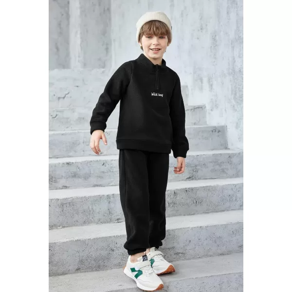 Arshiner Toddler Boys Letter Embroidery Half Zip Sweatshirt &amp; Pants Set Fuzzy Fleece Fall Winter Outfits 2~6 Years