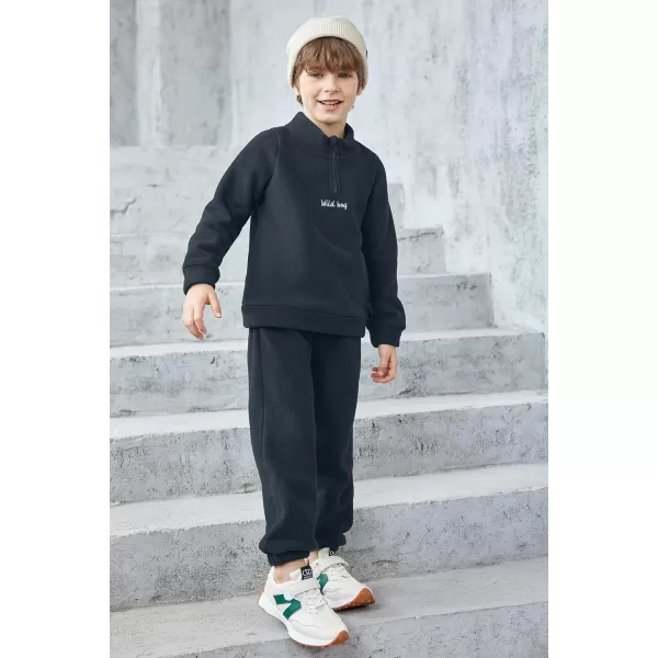 Arshiner Toddler Boys Letter Embroidery Half Zip Sweatshirt &amp; Pants Set Fuzzy Fleece Fall Winter Outfits 2~6 Years