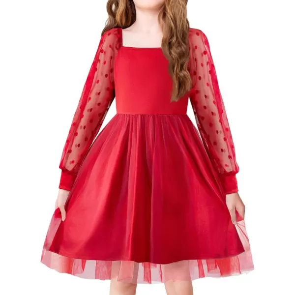 Arshiner Girl Tulle Dress Puff Long Sleeve Teen Girls Party Casual Dresses 5-12Y