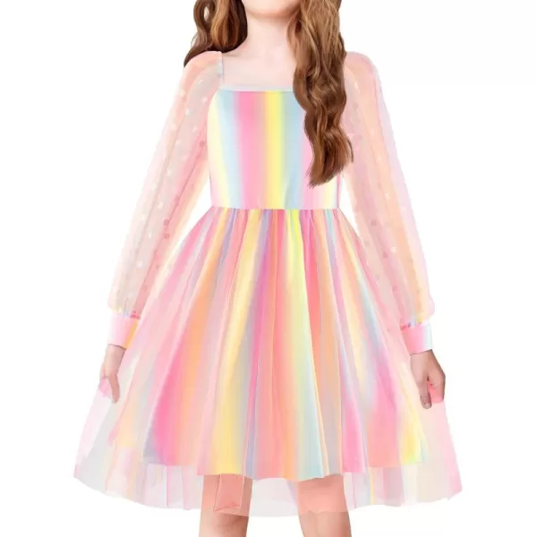 Arshiner Girl Tulle Dress Puff Long Sleeve Teen Girls Party Casual Dresses 5-12Y