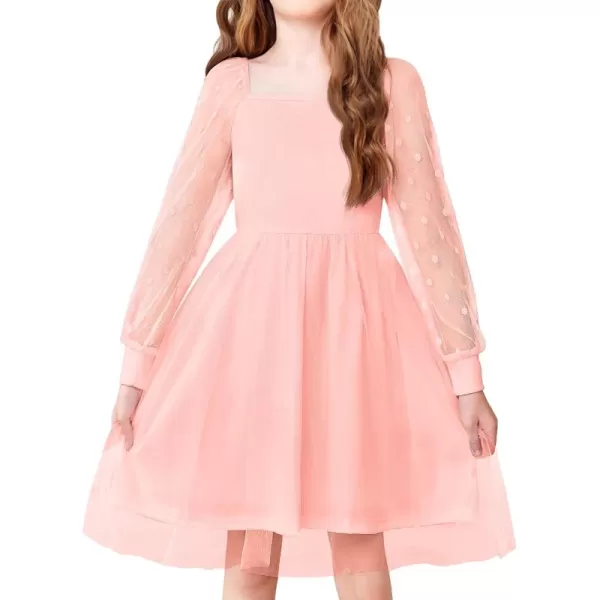Arshiner Girl Tulle Dress Puff Long Sleeve Teen Girls Party Casual Dresses 5-12Y