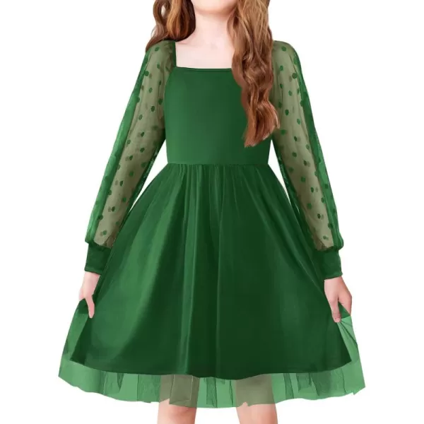Arshiner Girl Tulle Dress Puff Long Sleeve Teen Girls Party Casual Dresses 5-12Y